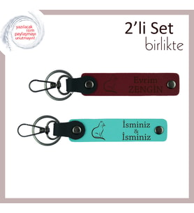 Sokak Kedilerini Sevenler İçin, Kedi Desenli, İsme Özel Anahtarlık, Bordo-Turkuaz