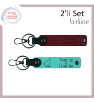 Sokak Kedilerini Sevenler İçin, Kedi Desenli, İsme Özel Anahtarlık, Bordo-Turkuaz