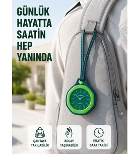 Çanta Charmı Askılı Analog Taşınabilir Saat Günlük Aksesuar Yeşil