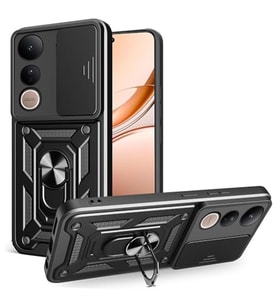 Coverzone Vivo V50 Lite 4G ile Uyumlu PhoenixShield S�rg�l� Kamera Korumal? Kapak, Tam Koruma Manyetik Vega Kapak K?l?f Siyah