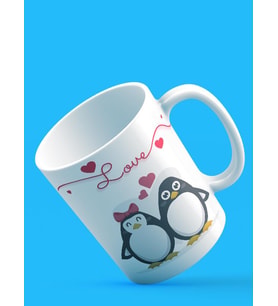 Love Penguenler Tasarım Baskılı Kupa (Beyaz)