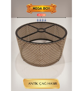 Antik Çağ Hasır Lambader Başlığı 35 CM Mega Boy