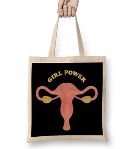 Girlpower Uterus Embroidery Bez Çanta Uzun Saplı