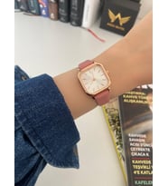 ARZU BUTİK kadın kol saati pembe renk minimal deri kordonlu gold kasa