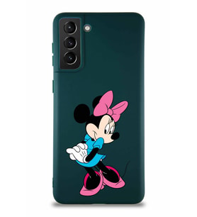 Samsung Galaxy S21 Plus Soft Premier Kapak Minnie Mouse-F Tasarımlı Silikon Kılıf - Yeşil (Şeffaf)