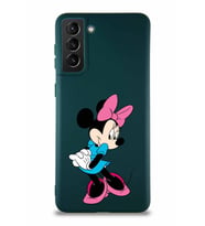 Samsung Galaxy S21 Plus Soft Premier Kapak Minnie Mouse-F Tasarımlı Silikon Kılıf - Yeşil (Şeffaf)