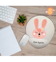 Kişiye Özel Pembe Süslü Tavşan Temalı Mouse Pad Bilek Destekli