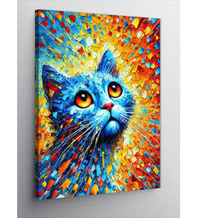 Kanvas Tablo Renkli Kedi İllüstrasyonu