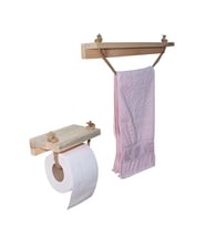 Barış Dizayn Doğal Ahşap Banyo Havluluk Tuvalet Kağıtlığı Havlupan Jüt İpli 2li Set