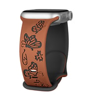 Apple Watch 10/11 42mm-38/40/41mm Kordon Kelebek Desen Yumuşak Silikon Kordon 2/ (Kahverengi-Siyah)