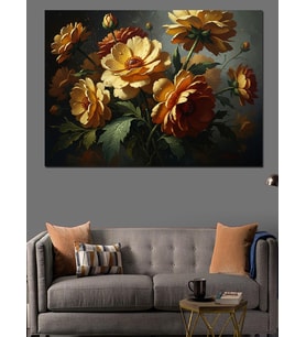Altın Varaklı Modern Çiçek Desenleri Dekoratif Kanvas - Mdf Ahşap Tablo
