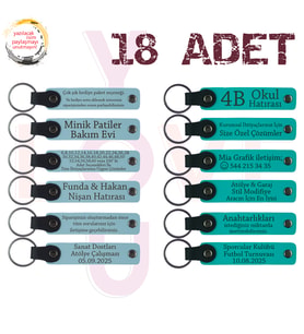 G Mavi & K Turkuaz, Fen Bilimleri Öğretmeninden Karne Hediyesi, 18’li Set, Mesajlı Deri Anahtarlık