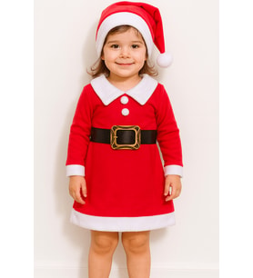 KIZ ÇOCUK YILBAŞI CHRISTMAS TEMALI POLAR NOEL BABA KOSTÜM , YILBAŞI HEDİYELİK ( 3PARÇA)