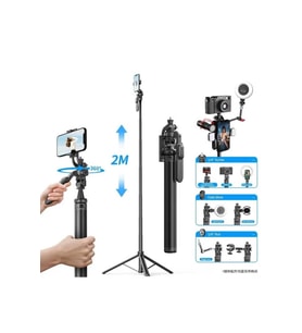 205 cm Uzun Profesyonel Selfie Çubuğu, Bluetooth Kumandalı, Taşınabilir, Döner Tripod