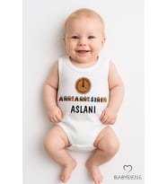 Anneannesinin Aslanı Yazılı Kolsuz Çıtçıtlı Body %100 Pamuk Yazlık Bebek Body Hediyelik Bebek Zıbını (Beyaz)