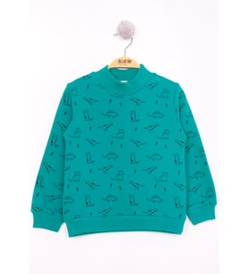 Toontoy Erkek Çocuk Dinazor Baskılı Sweatshirt (Yeşil)