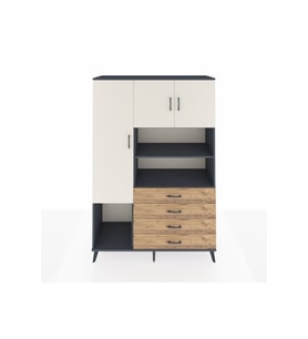 Hyperion Dolap 7 Raflı 4 Çekmeceli 3 Kapaklı 132x44x195 Antrasit-Aytaşı/Çam
