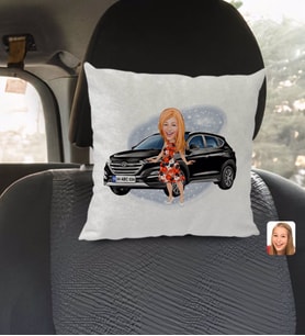 BK Gift Kişiye Özel Plakalı Kadın Hyundai Tucson Karikatürlü Kare Araç Koltuk Yastığı-2