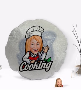 BK Gift Kişiye Özel Kadın Chef Karikatürlü Yuvarlak Dekoratif Kırlent Yastık-14