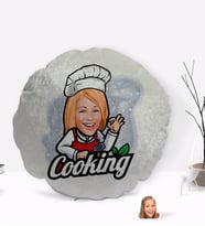 BK Gift Kişiye Özel Kadın Chef Karikatürlü Yuvarlak Dekoratif Kırlent Yastık-14