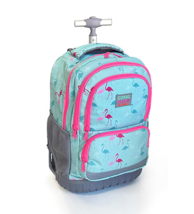 Coral High Kids Flamingo Desenli, Su Yeşili Renkli, İki Kademeli Çekçekli, Sırt Ve Okul Çantası 24022