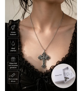 Gotik Kelebek ve Haç Figürlü Unisex Kolye – Alternatif Stil Metal Zincir Kolye