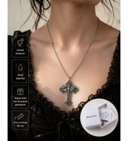 Gotik Kelebek ve Haç Figürlü Unisex Kolye – Alternatif Stil Metal Zincir Kolye
