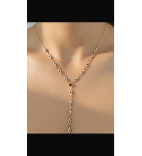 Nazar Sıralı Y Kolye 925 Ayar Choker (Sarı)