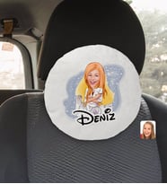 BK Gift Kişiye Özel İsimli Kadın Mimar Karikatürlü Yuvarlak Araç Koltuk Yastığı-1