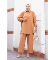 Pilise Detaylı Tesettür Camel Takım 