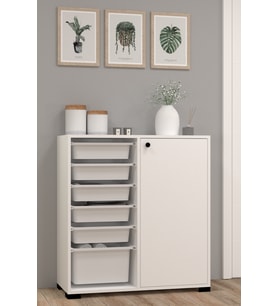 Rüya No.4 Modern Kullanışlı Beyaz Geniş Kapaklı Çok Amaçlı Sepetli Dolap