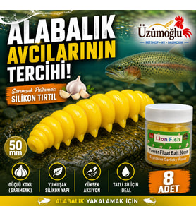 Üzümoğlu Sarımsak Aromalı Silikon Tırtıl 50mm 8 Adet Alabalık Yemi