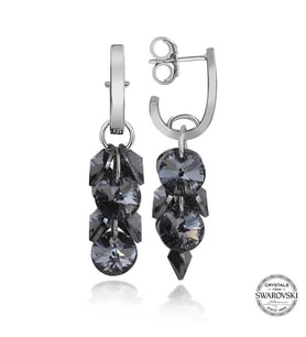 Swarovski Crystal Taşlı Gümüş Salkım Sallantılı Çivili Kadın Küpe