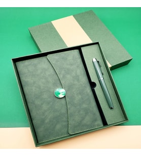 Özel Kutulu Deri Defter Ve Roller Kalem Seti Yeşil