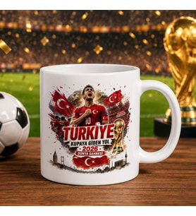 BK Gift Türkiye Taraftar Temalı Dünya Futbol Kupası Tasarımlı Beyaz Kupa Bardak-3 Tek Yürek Milli Takım Ruhu