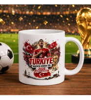 BK Gift Türkiye Taraftar Temalı Dünya Futbol Kupası Tasarımlı Beyaz Kupa Bardak-3 Tek Yürek Milli Takım Ruhu