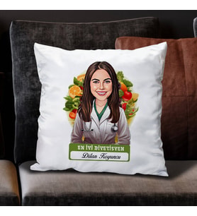 Kişiye Özel Hediye Karikatürlü En İyi kadın Diyetisyen Yastık