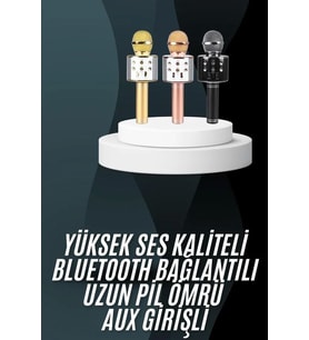Karaoke Mikrofon Bluetooth Bağlantılı Aux Girişli Uzun Pil Ömrü Yüksek Ses Kaliteli