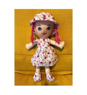Pembe Saçlı Çiçek Desenli Kız Oyuncak Bez Bebek Uyku Arkadaşı 50 Cm Hediyelik Doğum Günü
