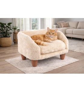 Peluş Kedi Koltuğu – Yumuşak ve Lüks Kedi Köpek Yatağı, Çıkarılabilir ve Yıkanabilir Kılıf, Rahat Minder, Evcil Dostlar İçin Konforlu Yatak (Krem)