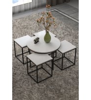 Orta Sehpa Ve Zigon Sehpa Oval 5'Li Set Beyaz