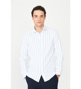 Mavi Çizgili Uzun Kollu Gömlek Slim Fit