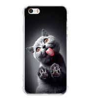 PrintiFy Apple iPhone 5S Uyumlu Kedi 2 Baskılı Şeffaf Köşe Korumalı Antişok Kılıf