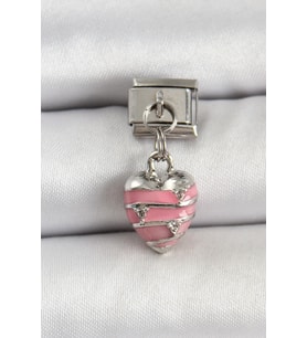 Mey İthalat® 316L Çelik Gümüş Renk Pembe Kalp Model Nomination Charm