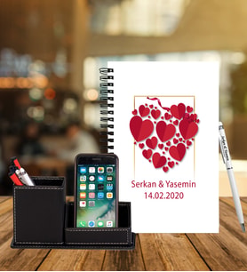 Sevgililer Gününe Özel Ahşap Defter Kalem & Deri Kaplama Kalemlik Hediye Seti 36