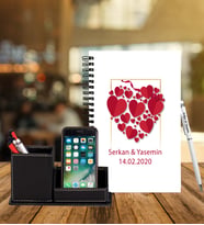Sevgililer Gününe Özel Ahşap Defter Kalem & Deri Kaplama Kalemlik Hediye Seti 36