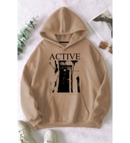 Active Baskılı Oversize Sweatshirt (Bej)
