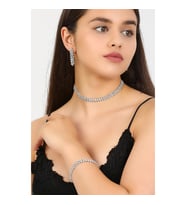 Kadın Çapraz Model Taşlı Gümüş Pırlanta Su Yolu Kolye Küpe Bileklik Abiye Düğün Söz Gelin Takı Seti