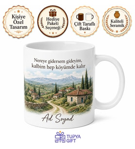 Köyümün Manzarası Baskılı Kupa Bardak Özel Tasarım Nostaljik Hediye