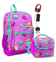 Coral High Okul Çantası ve Beslenme Çantası Seti - Kız Çocuk Pembe Makaron - USB Soketli